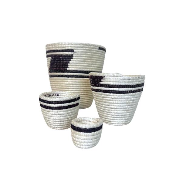 Stacking Woven Trinket Baskets | Black & White Southwest Decor | Mini Basket Set - Picture 1 of 8